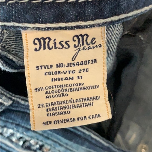 MISS ME Flare leg Denim Thick Stitch Jeans w/ fab sequin, design, Size 27 - Picture 10 of 11